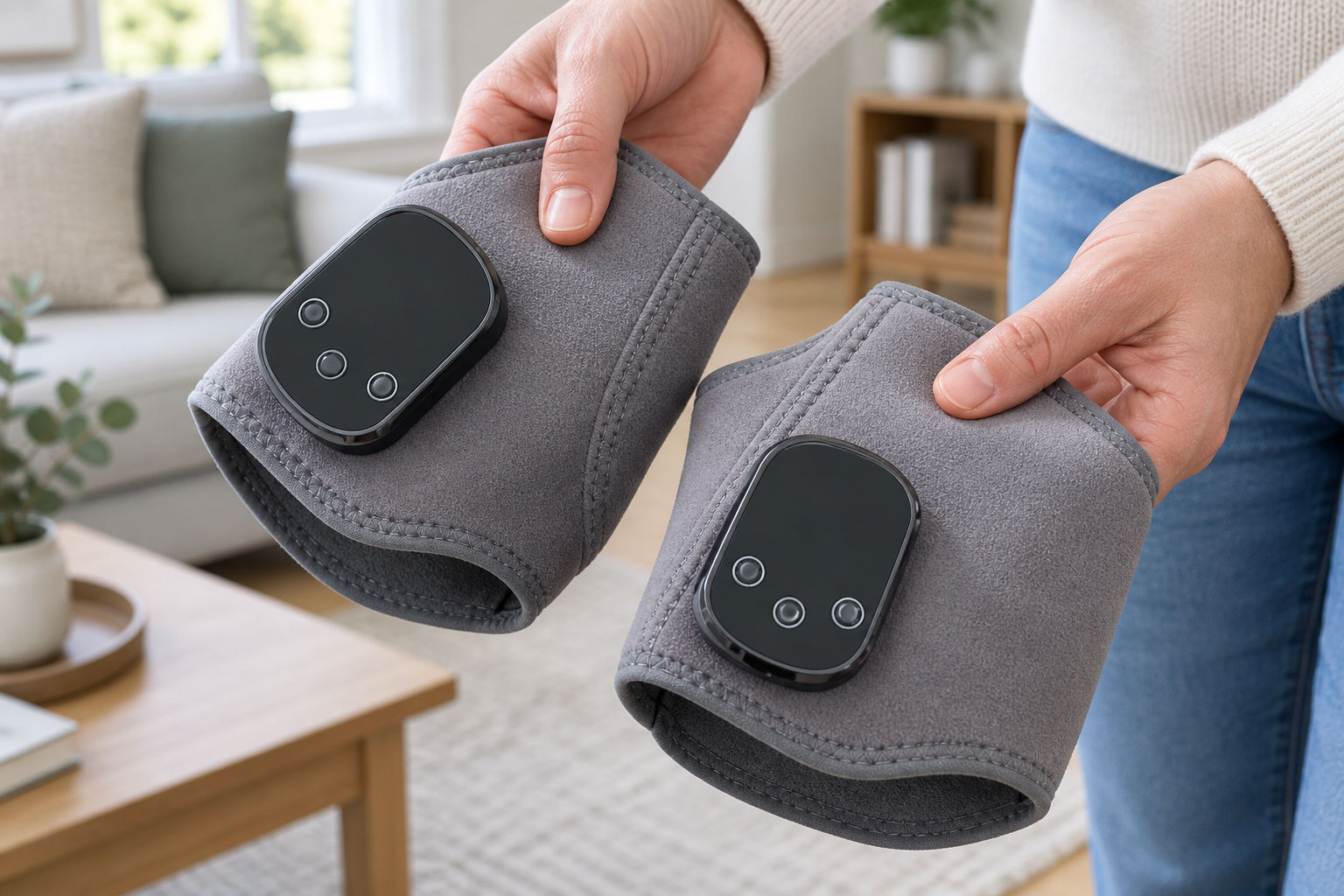 RelieveMotion Foot Massager Pro, a pair held in both hands