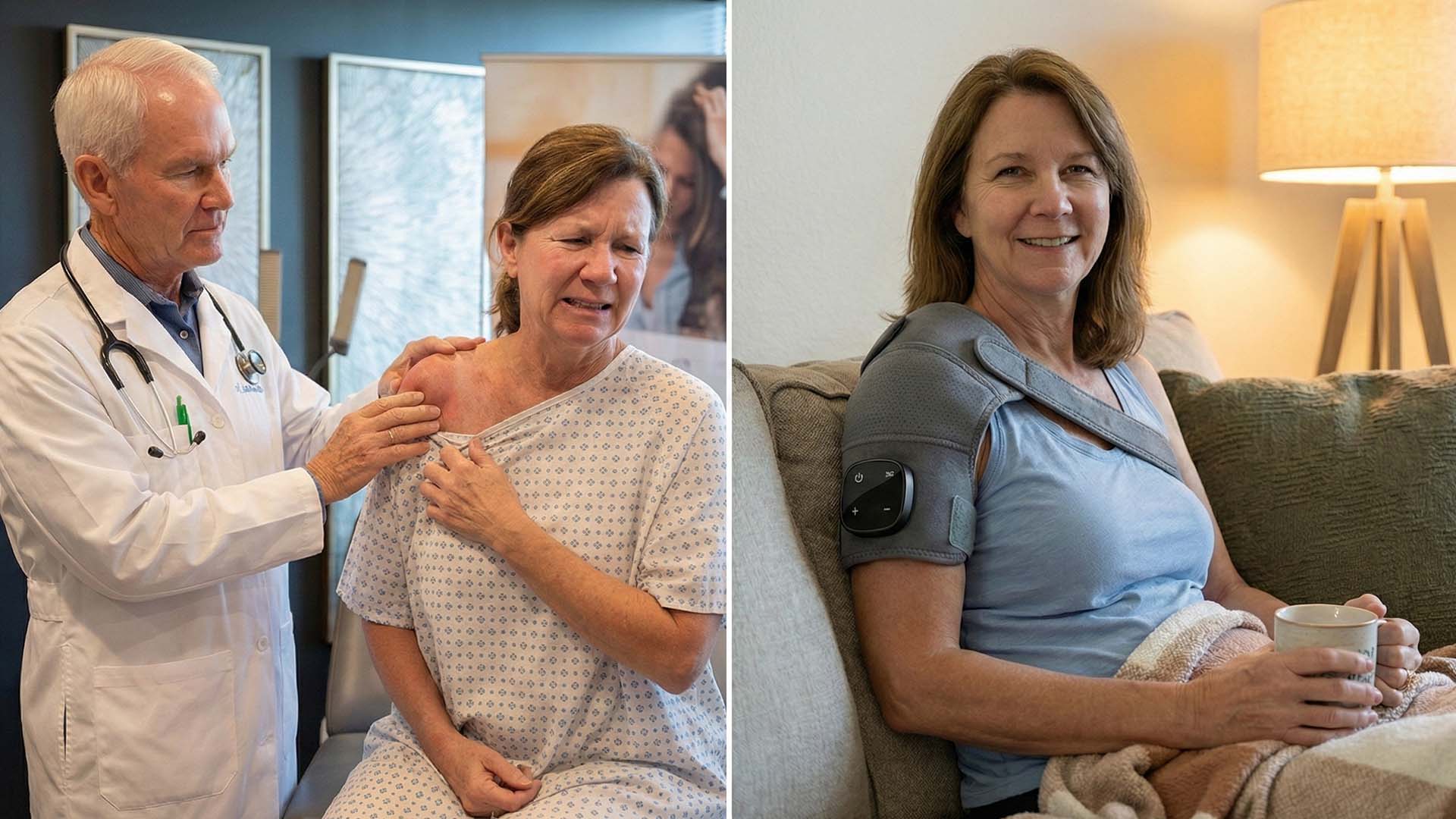 Before and after using the Shoulder Massager Pro
