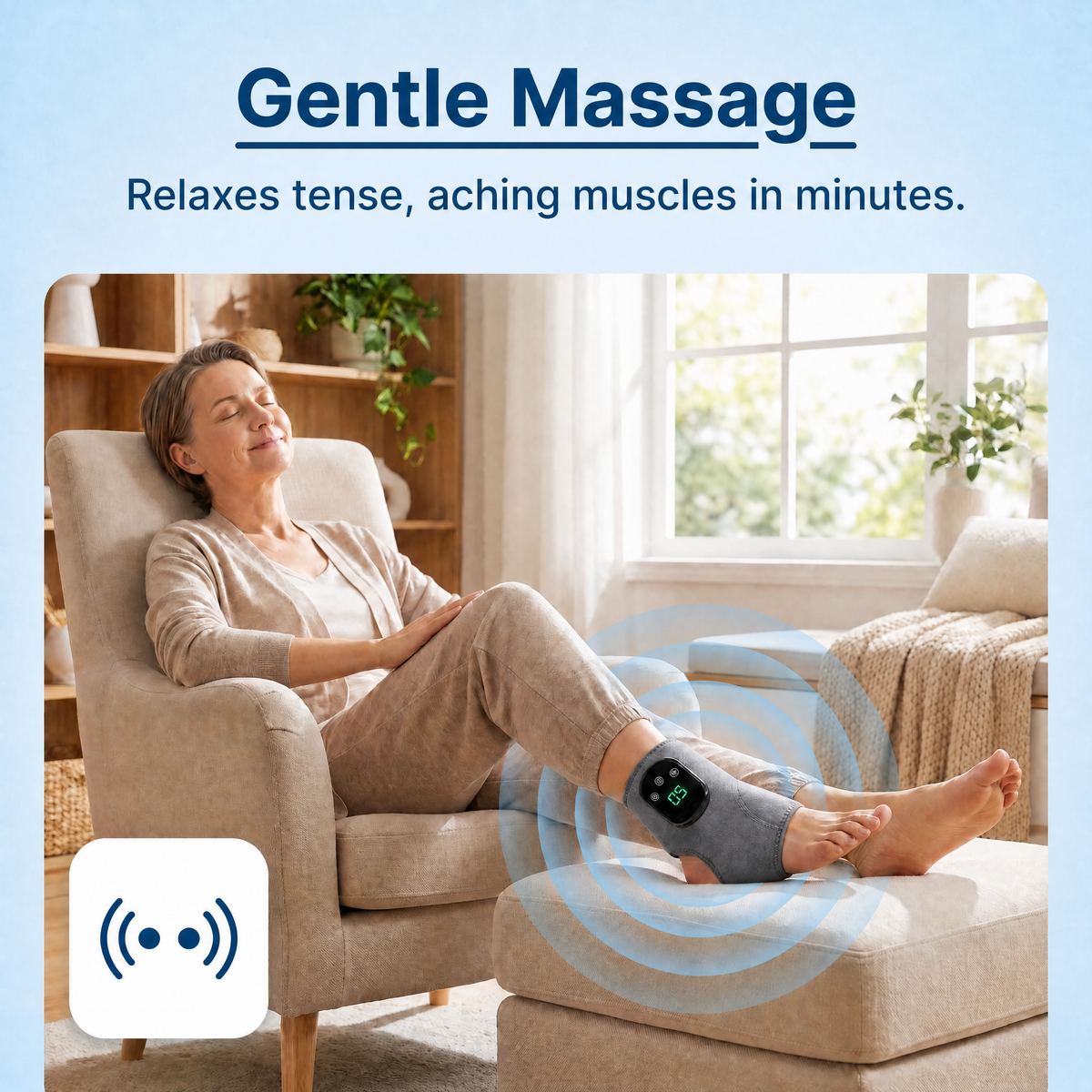 Gentle massage: woman relaxing with the foot massager