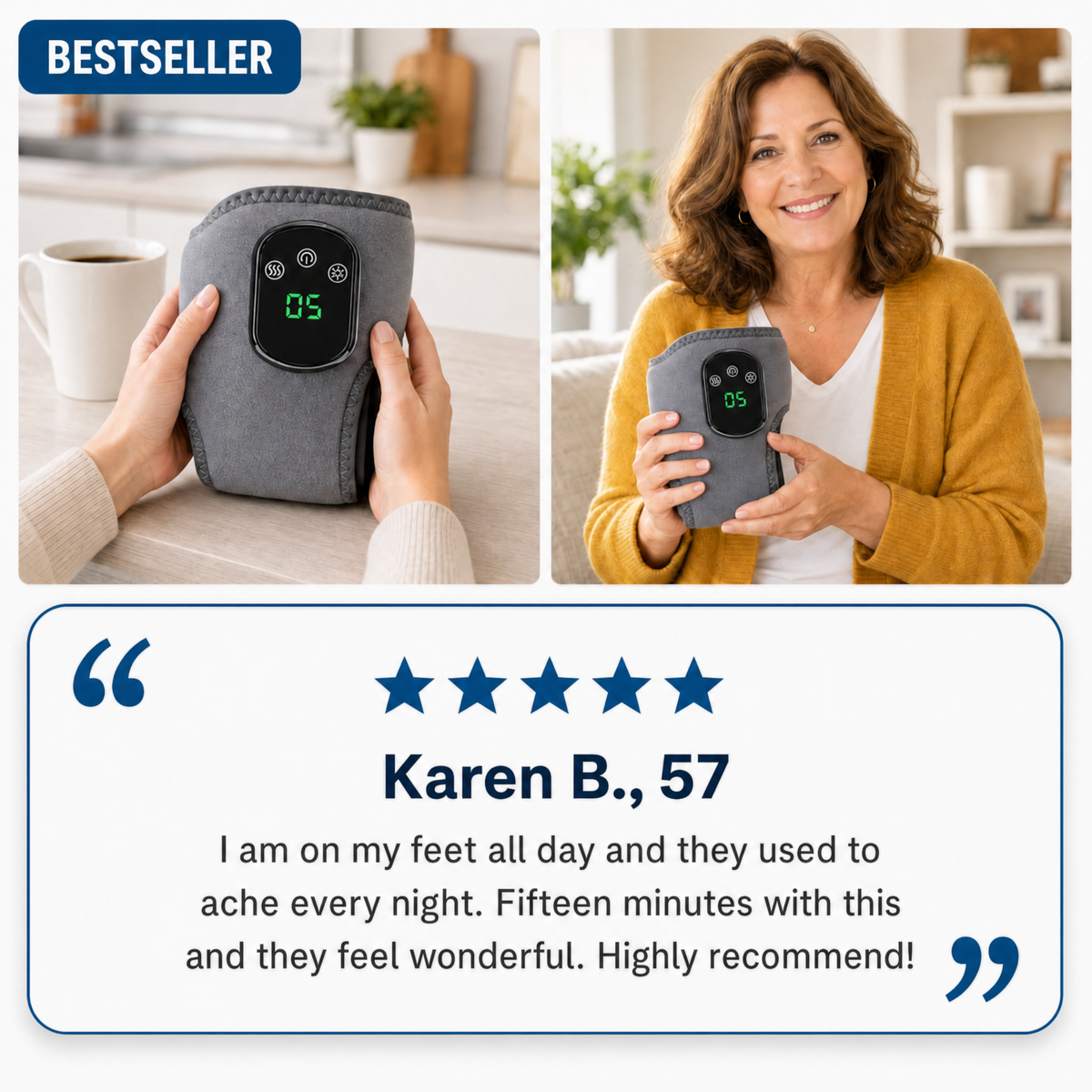 Bestseller badge and five star customer review