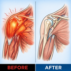 Shoulder before and after using the massager