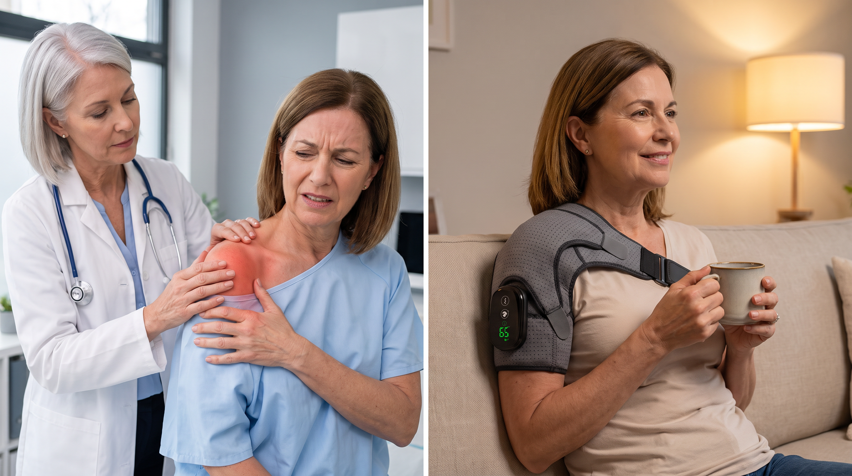 Before and after using the Shoulder Massager Pro